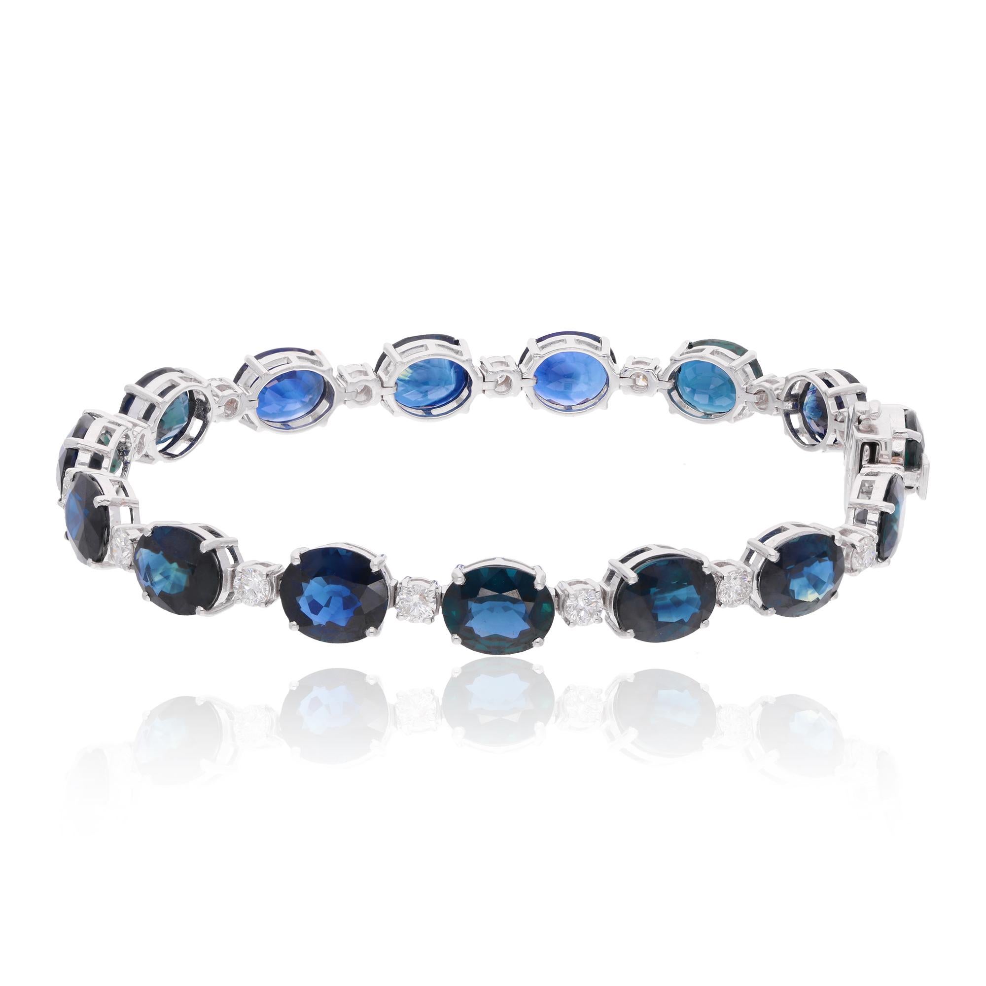 This Dainty Diamond Sapphire Bracelet with 1.51 ct. Genuine Diamonds & 26.49 ct. Natural Sapphire is a promise of perfection and purity. This Bracelet is set in 18k Solid White Gold. You can choose this bracelet in 10k/14k/18k Rose Gold, Yellow Gold