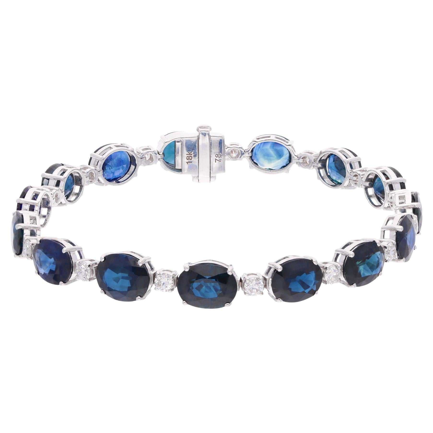 Oval Blue Sapphire Gemstone Charm Bracelet Diamond 18 Karat White Gold Jewelry For Sale