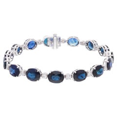 Oval Blue Sapphire Gemstone Charm Bracelet Diamond 18 Karat White Gold Jewelry
