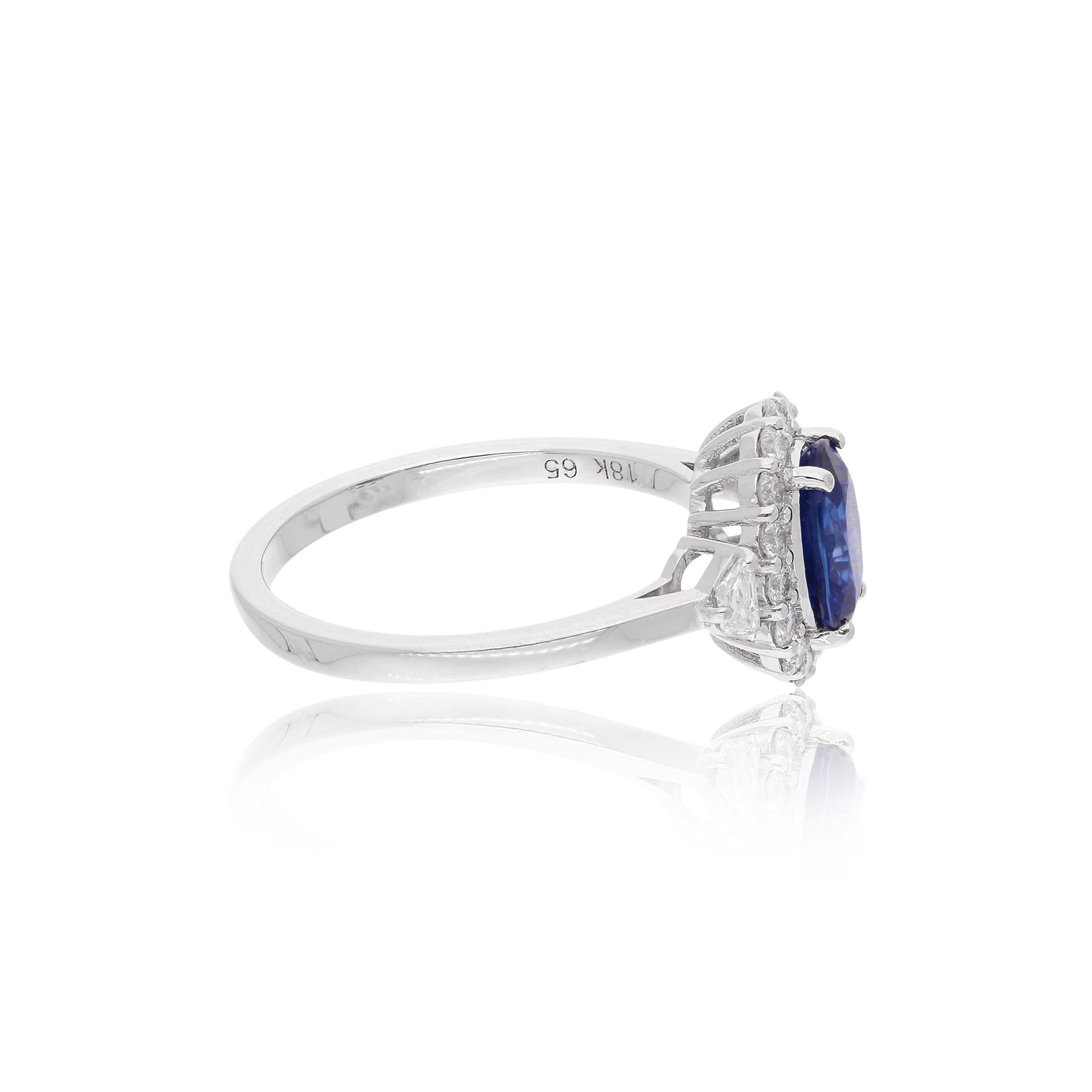 Modern Oval Blue Sapphire Gemstone Cocktail Ring Diamond 14 Karat White Gold Jewelry For Sale