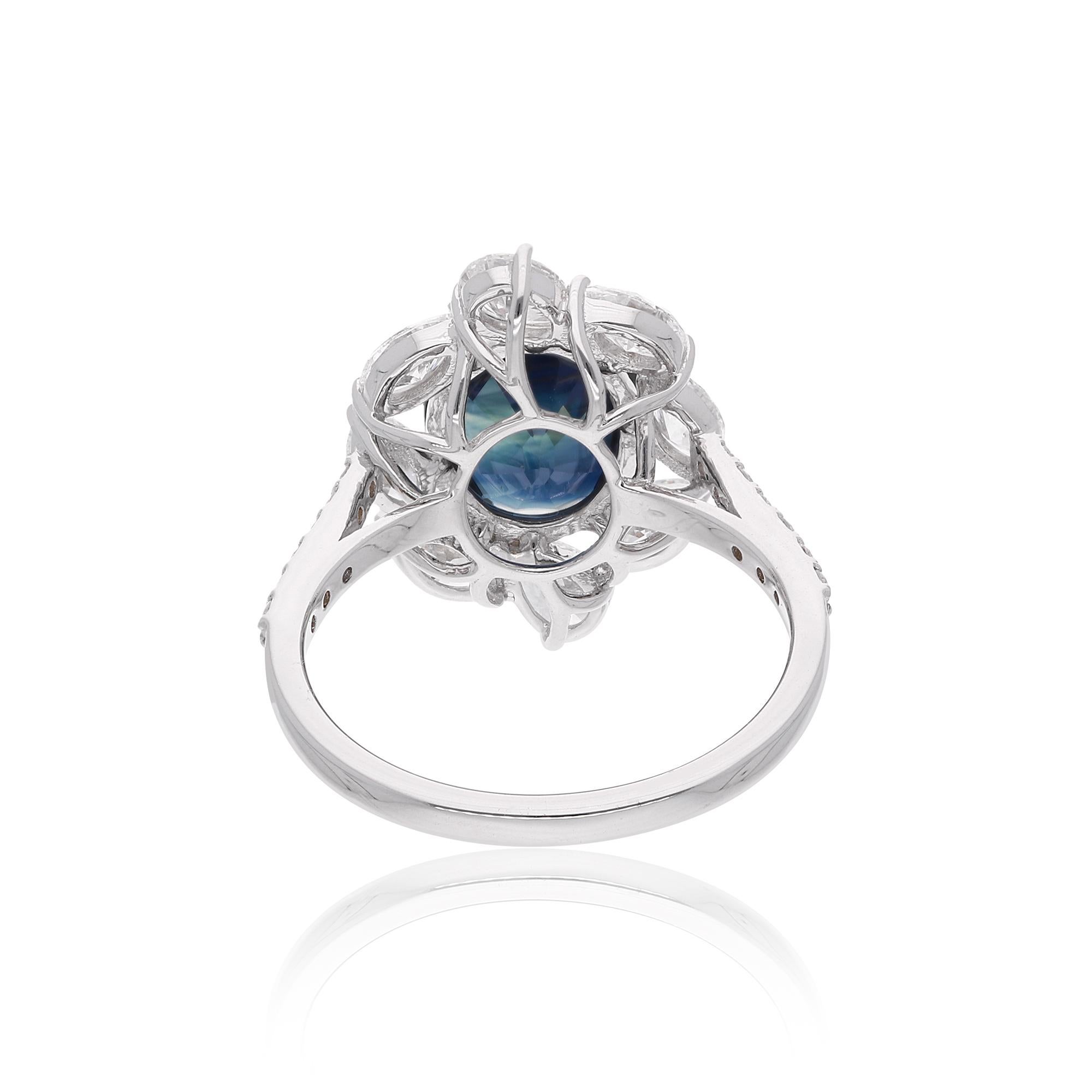 For Sale:  Oval Blue Sapphire Gemstone Cocktail Ring Diamond 18 Karat White Gold Jewelry 2