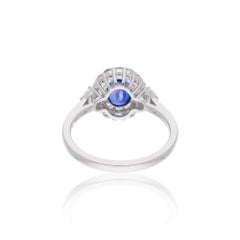 Oval Blue Sapphire Gemstone Cocktail Ring Diamond 18 Karat White Gold Jewelry