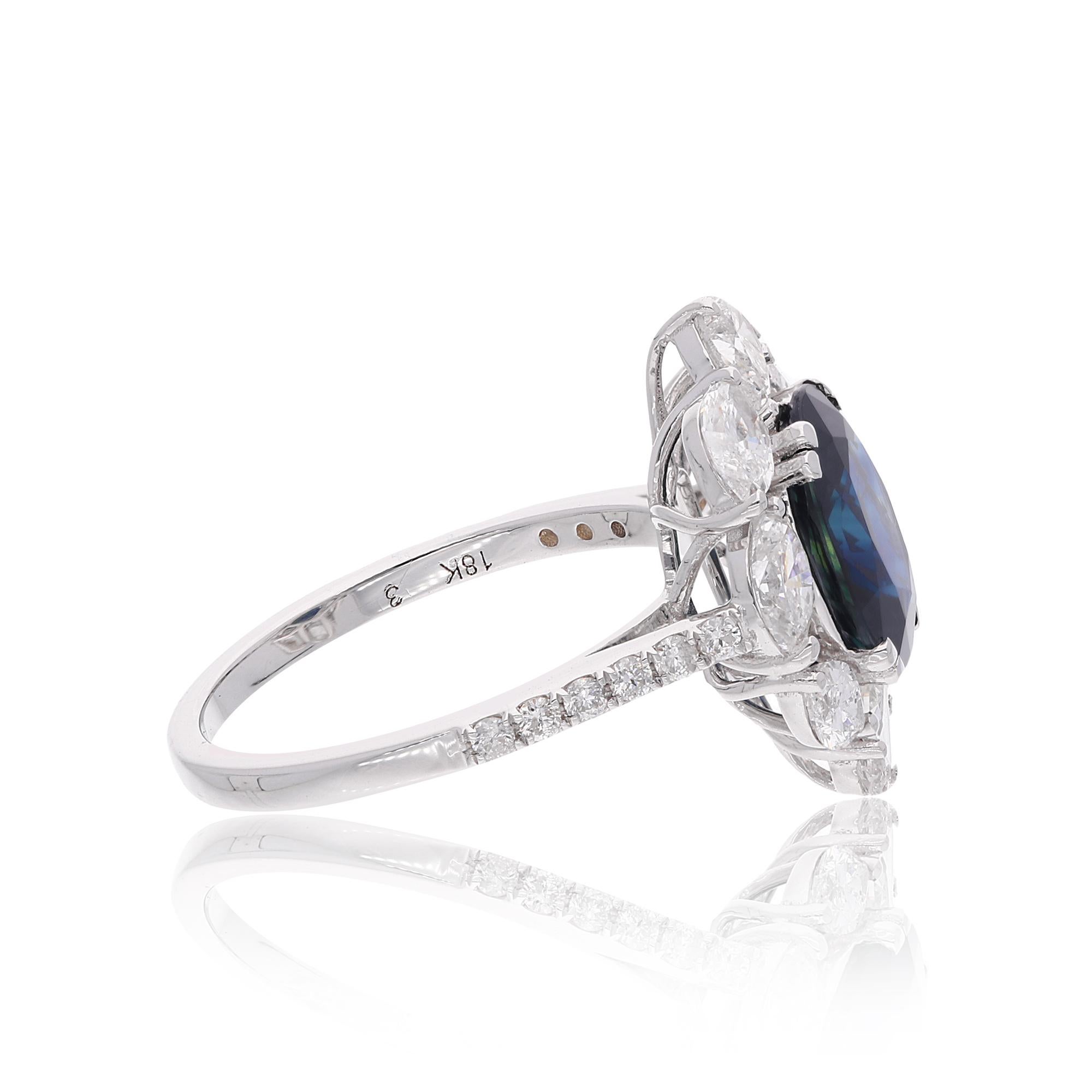 For Sale:  Oval Blue Sapphire Gemstone Cocktail Ring Diamond 18 Karat White Gold Jewelry 3