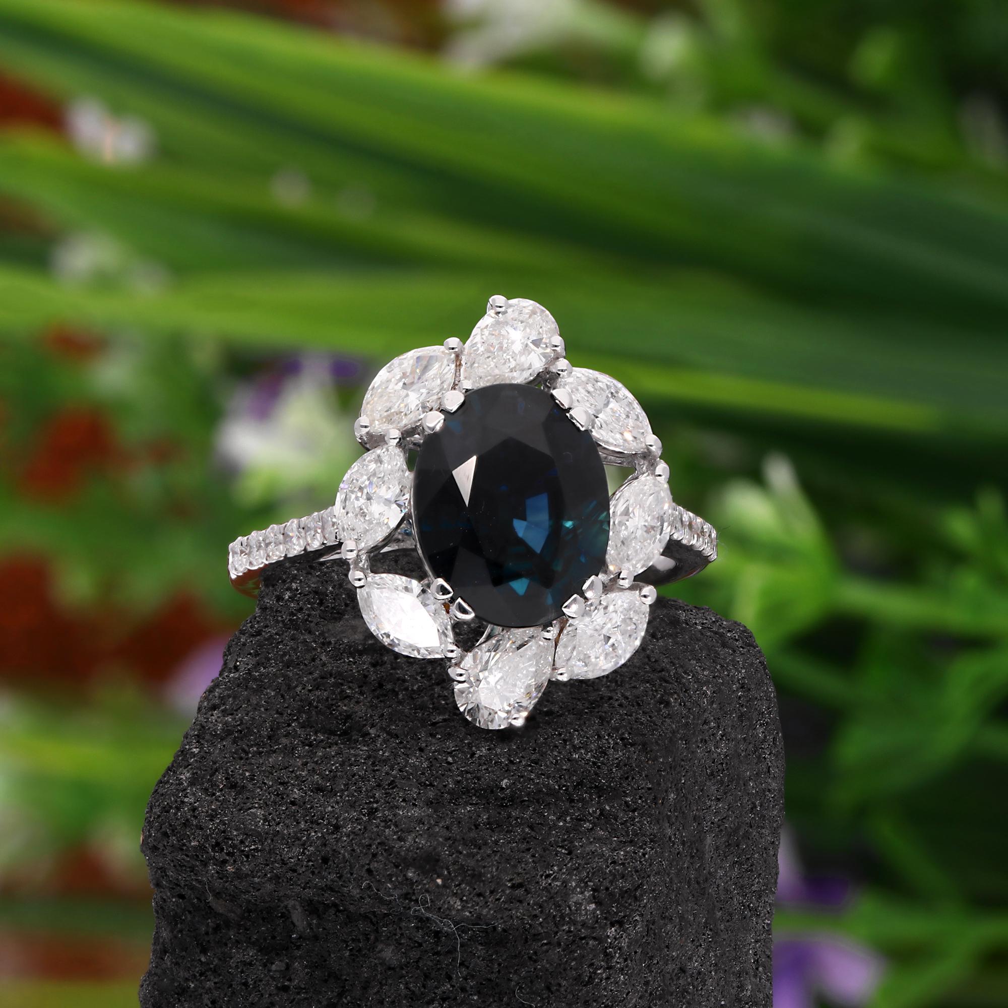 For Sale:  Oval Blue Sapphire Gemstone Cocktail Ring Diamond 18 Karat White Gold Jewelry 5