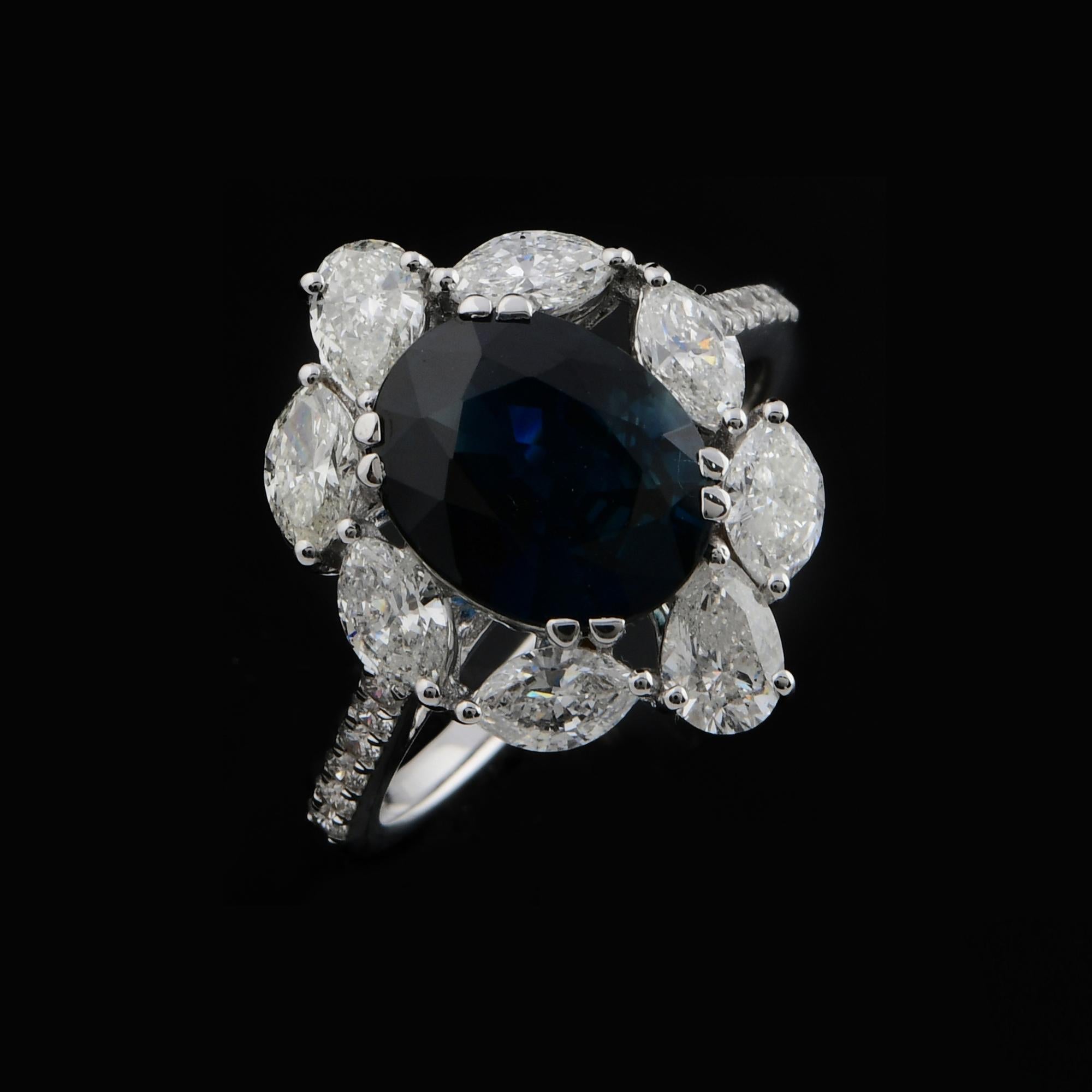 For Sale:  Oval Blue Sapphire Gemstone Cocktail Ring Diamond 18 Karat White Gold Jewelry 8