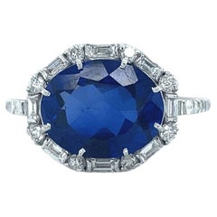 Oval Blue Sapphire Gemstone Diamond Halo Ring in 14K Solid Gold (Certified)