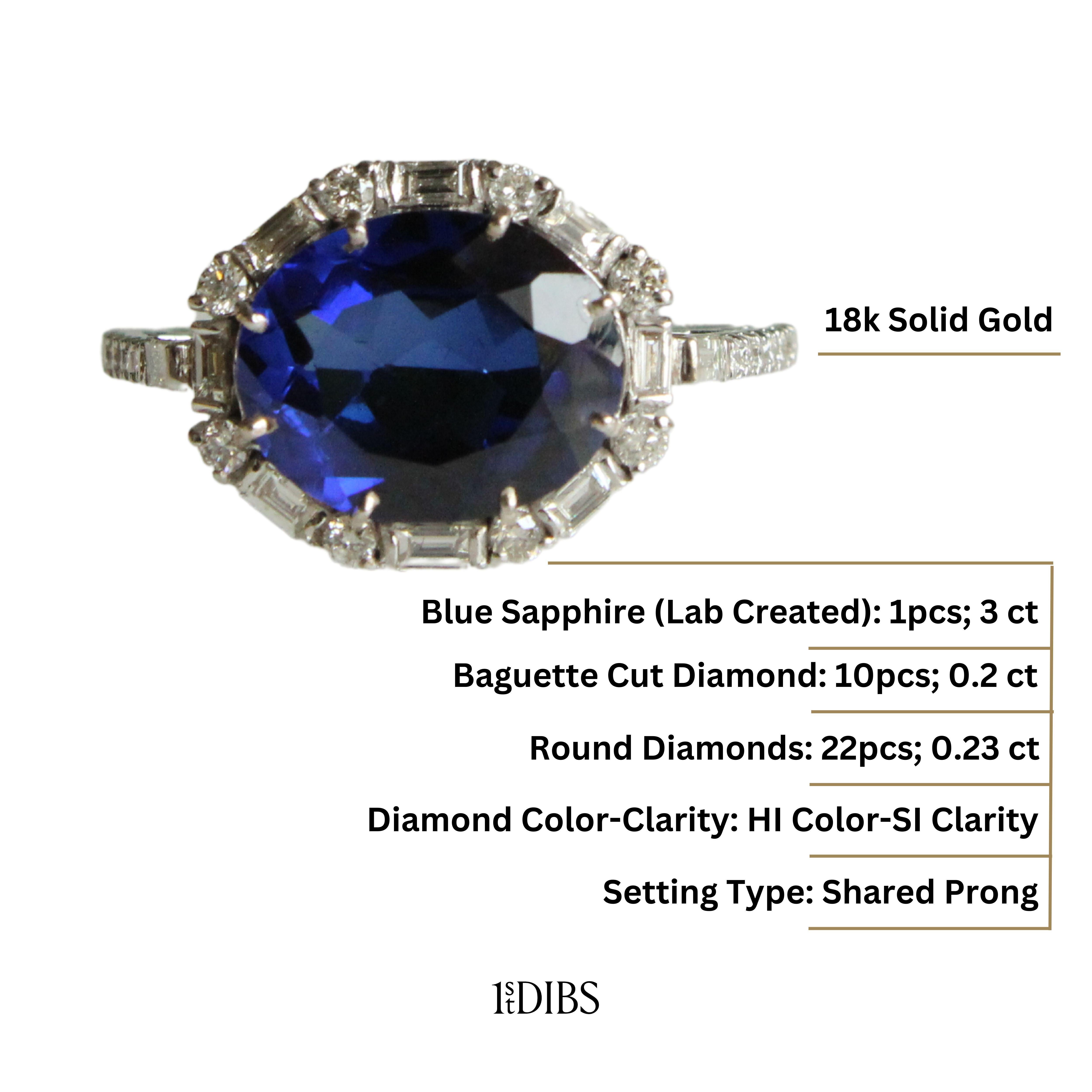 For Sale:  3-carat Oval Blue Sapphire and Diamonds Ring in 18k Solid Gold 10