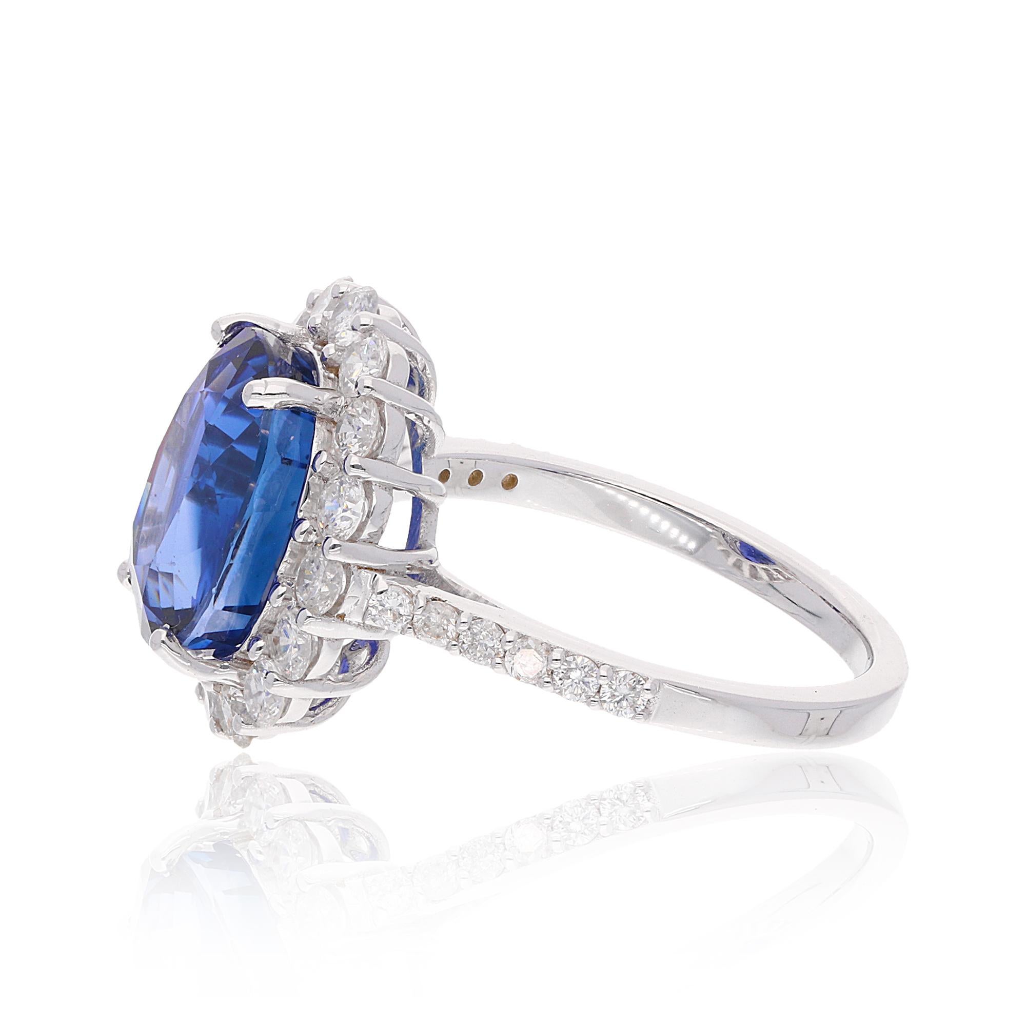 For Sale:  Oval Blue Sapphire Gemstone Ring SI Clarity HI Color Diamond 18 Karat White Gold 2