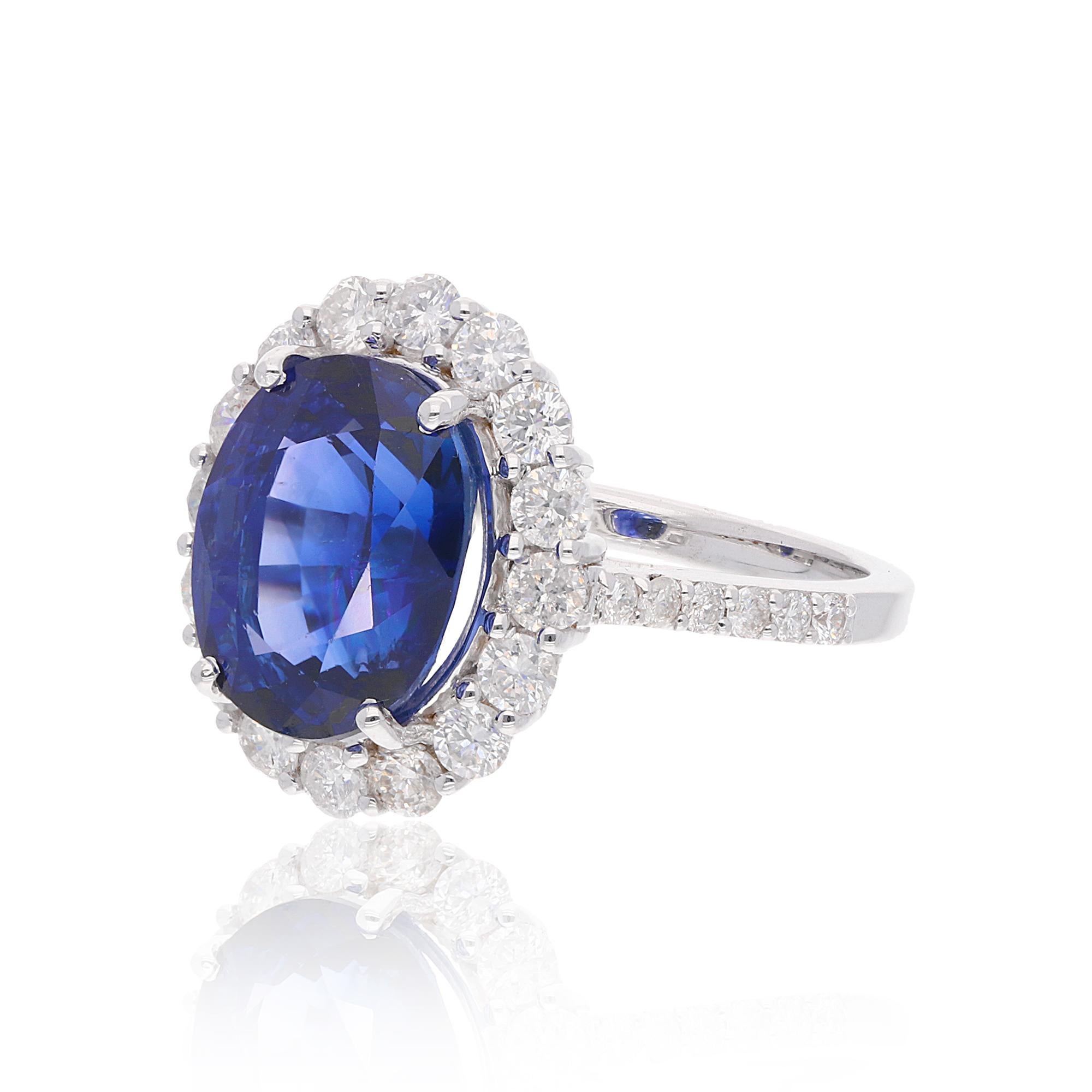 For Sale:  Oval Blue Sapphire Gemstone Ring SI Clarity HI Color Diamond 18 Karat White Gold 3