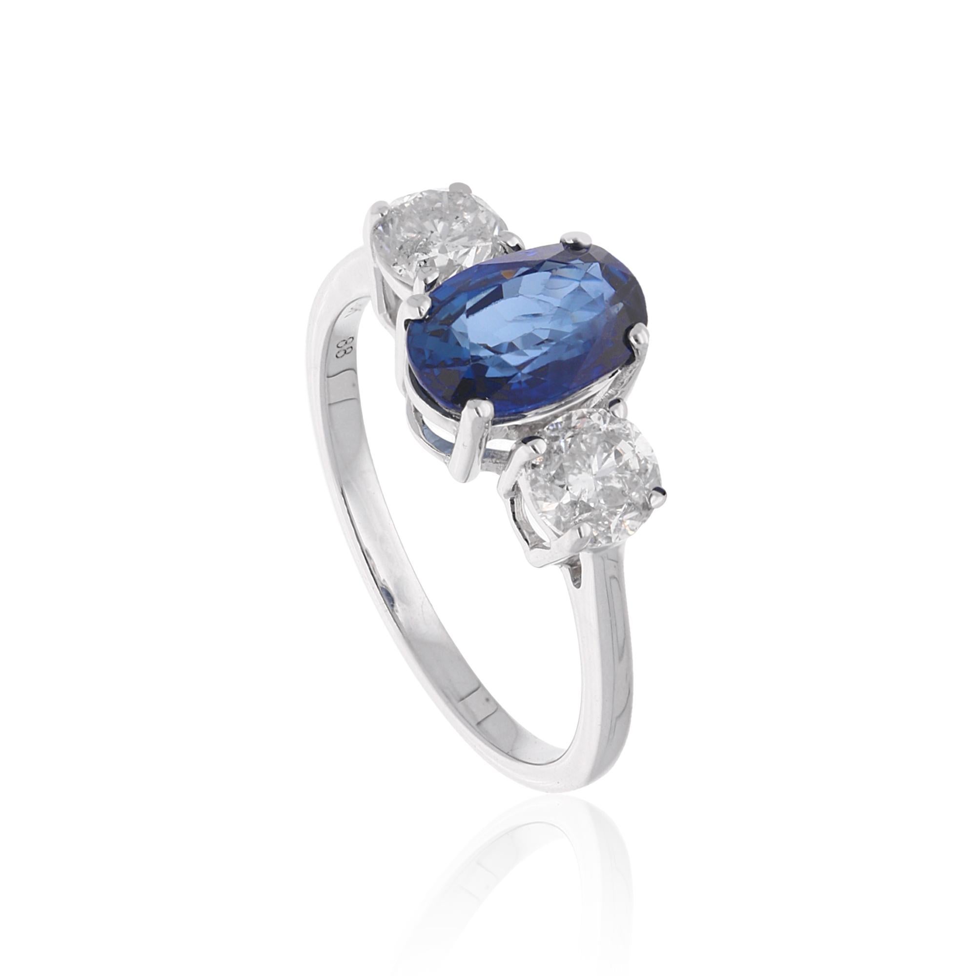 Oval Cut Oval Blue Sapphire Gemstone Wedding Ring Diamond 18 Karat White Gold Jewelry For Sale