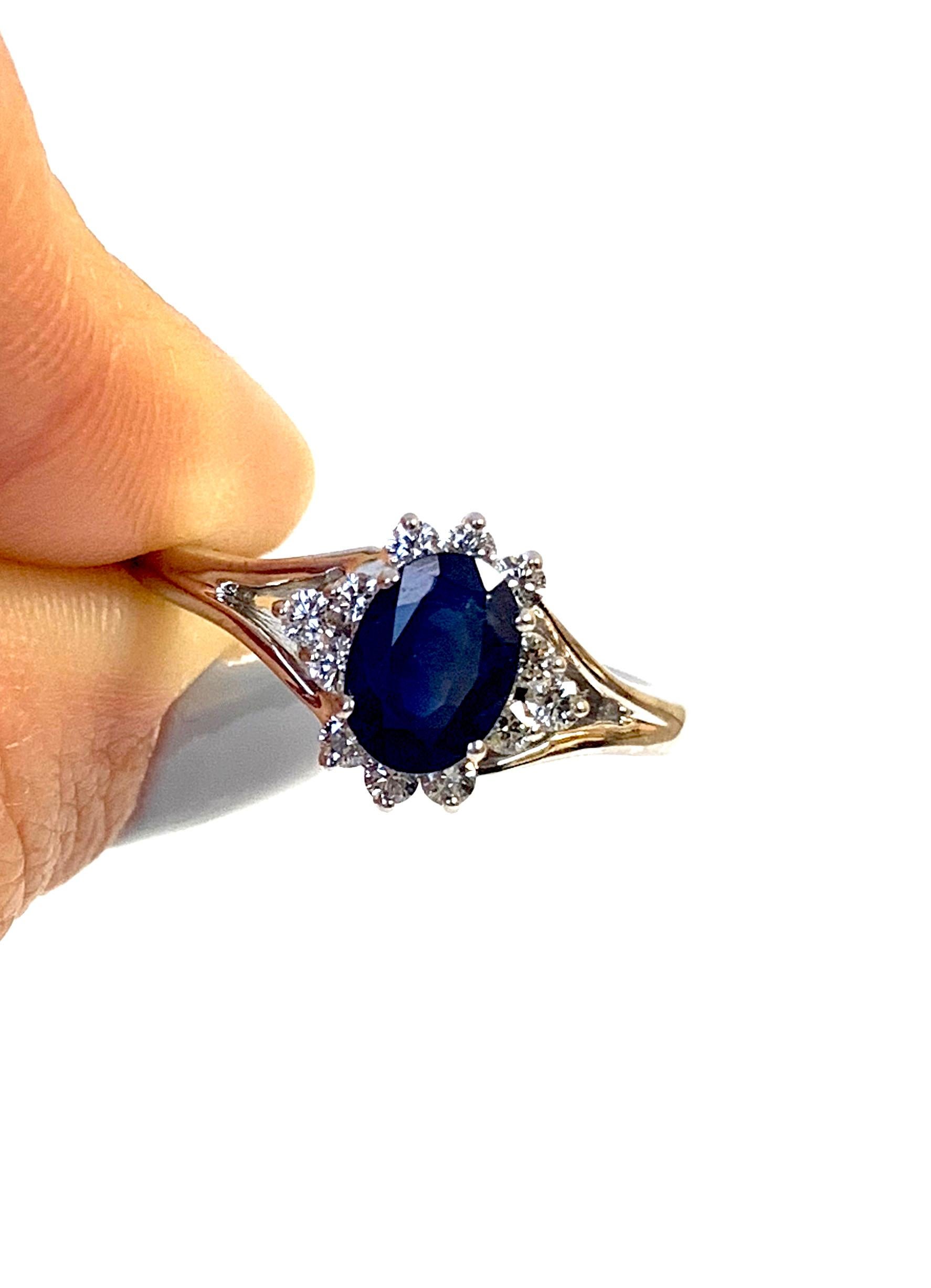 Oval Blue Sapphire Halo Engagement Ring In New Condition In GREAT NECK, NY