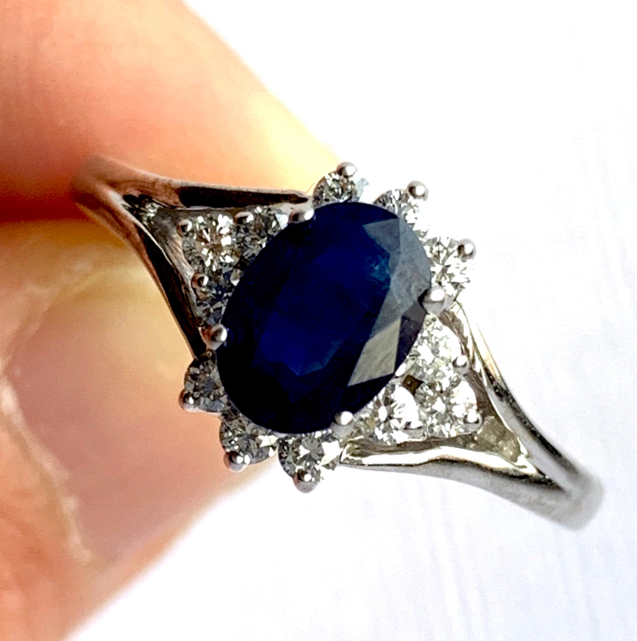 Oval Blue Sapphire Halo Engagement Ring 3