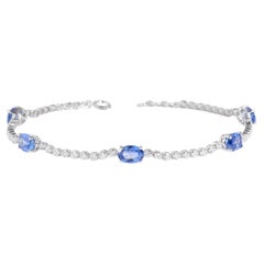 Oval Blue Sapphire Natural Diamond Station Bracelet in 14K Solid Gold (Certified