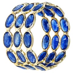 Oval Blue Sapphire Triple Layer Band, Yellow Gold