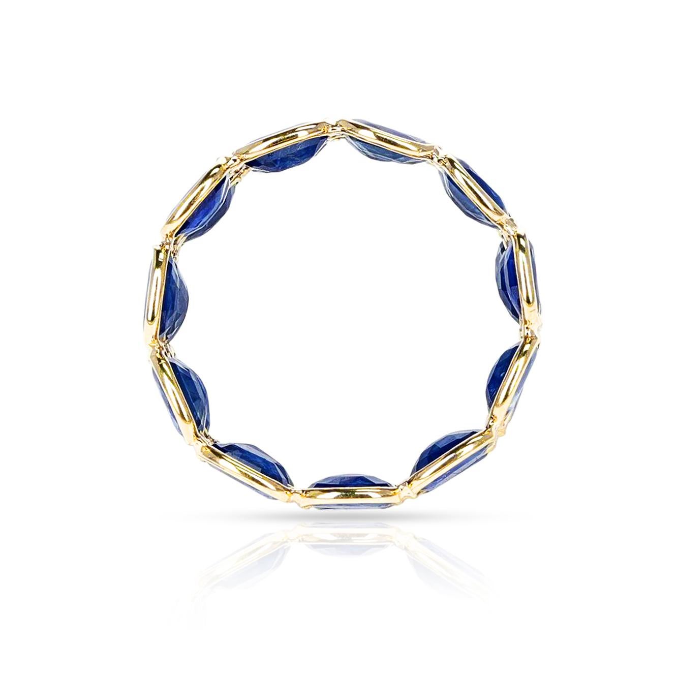 Oval Cut Oval Blue Sapphire Triple Layer Band, Yellow Gold