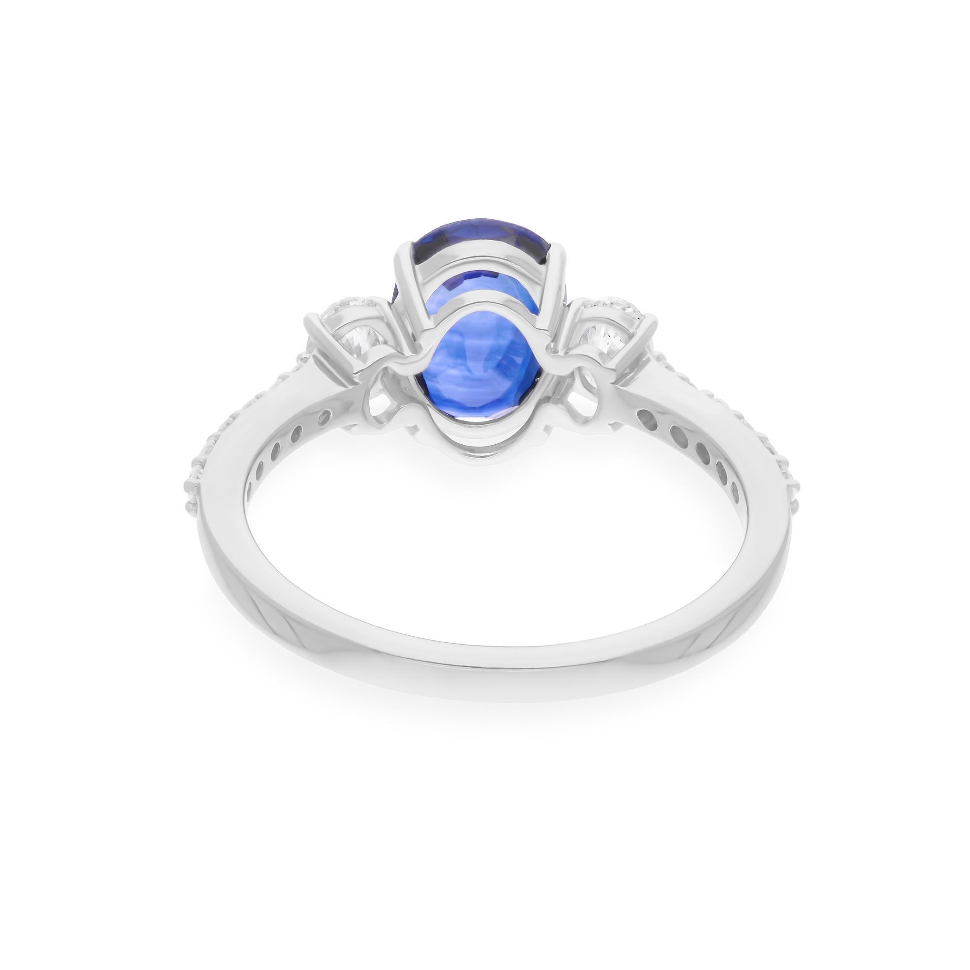 Moderne Bague de mariage saphir bleu ovale SI/H diamant ovale taille brillant Or blanc 18k en vente