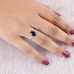 Oval Blue Sapphire Wedding Ring SI/H Oval Brilliant Cut Diamond 18k White Gold