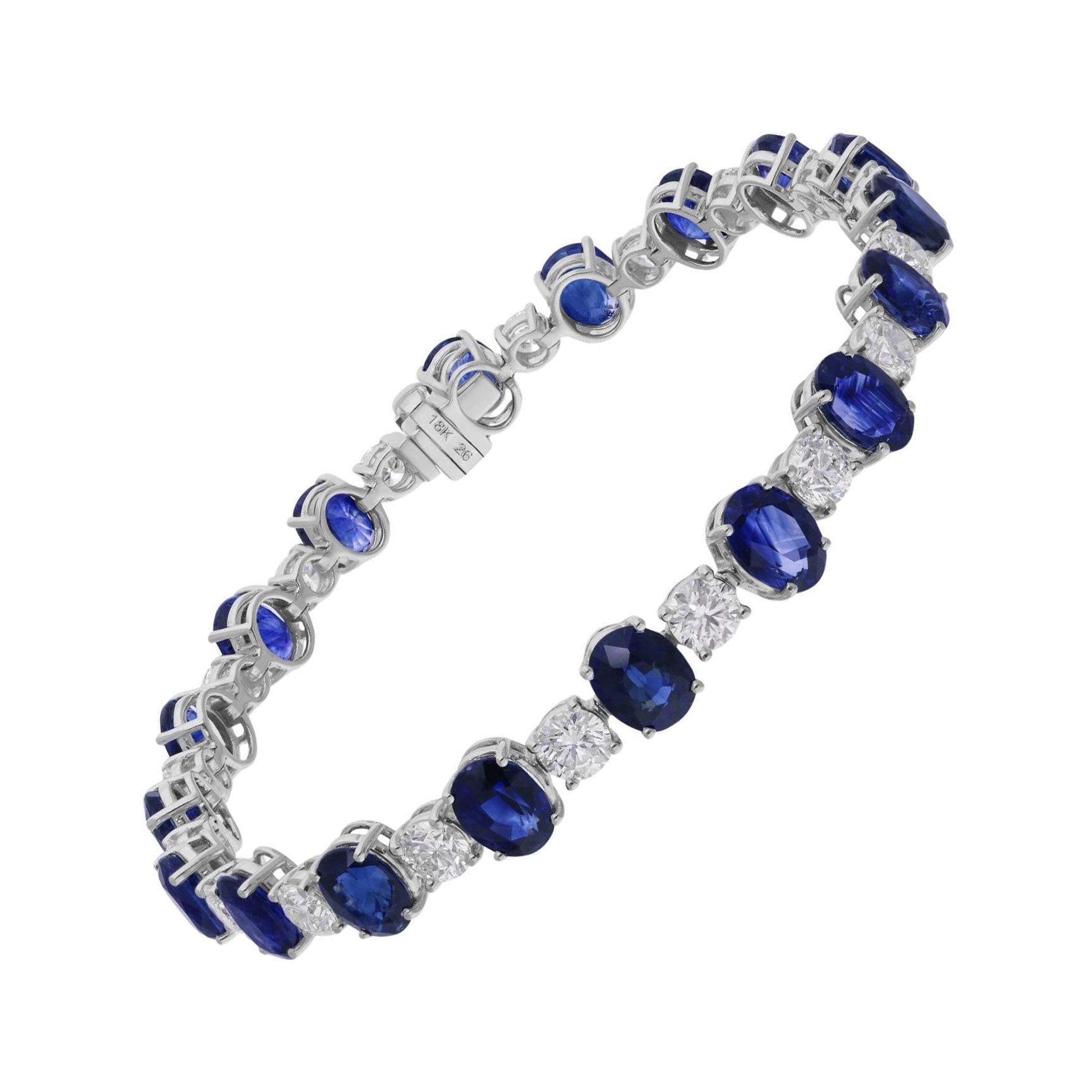 Oval Blue Sapphire with Round Diamond Tennis Bracelet 14K White Gold Jewelry im Angebot