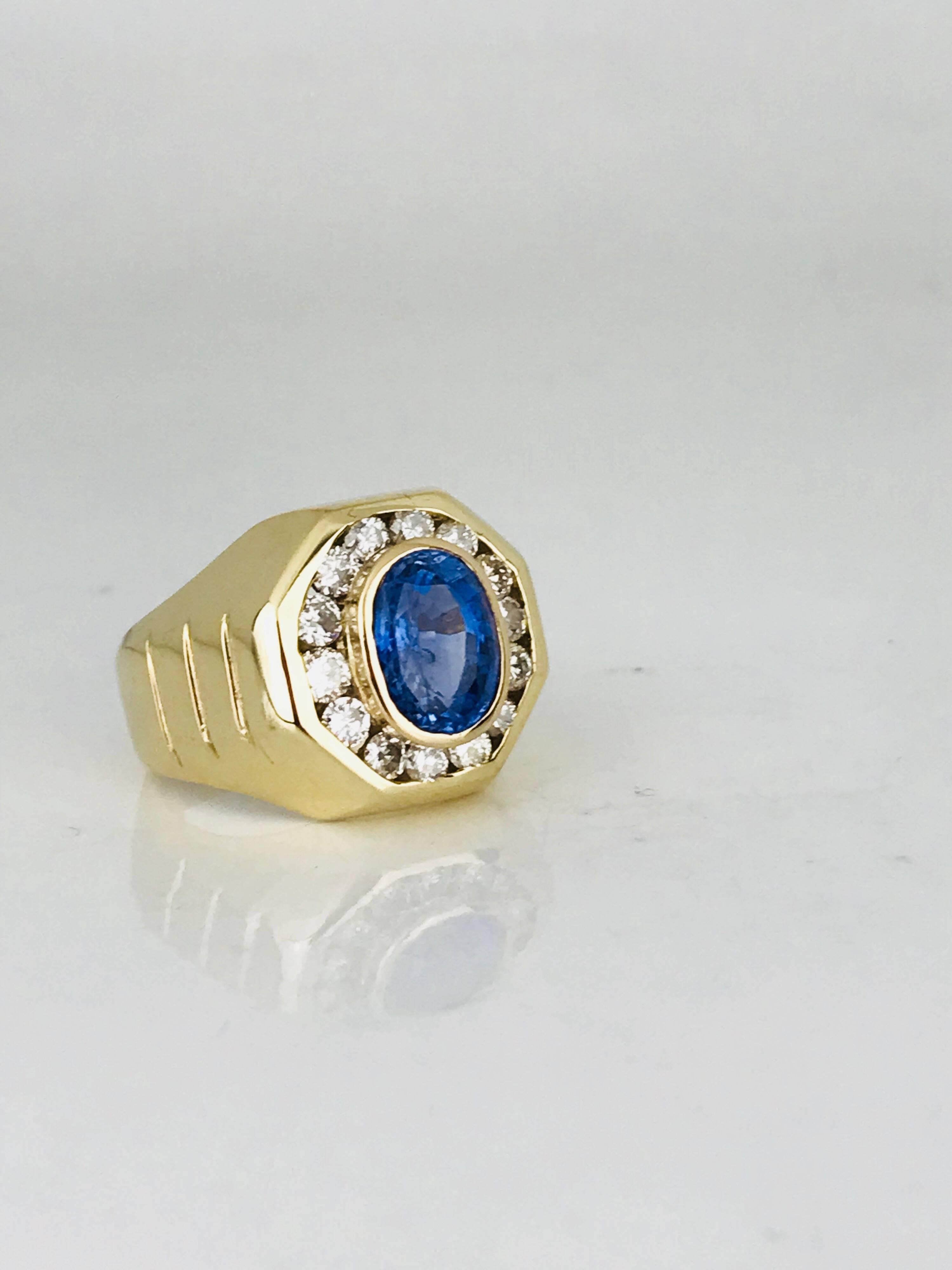 Contemporary Oval Blue Sapphire, 3.00 Carat Set in Diamond Halo Ring For Sale