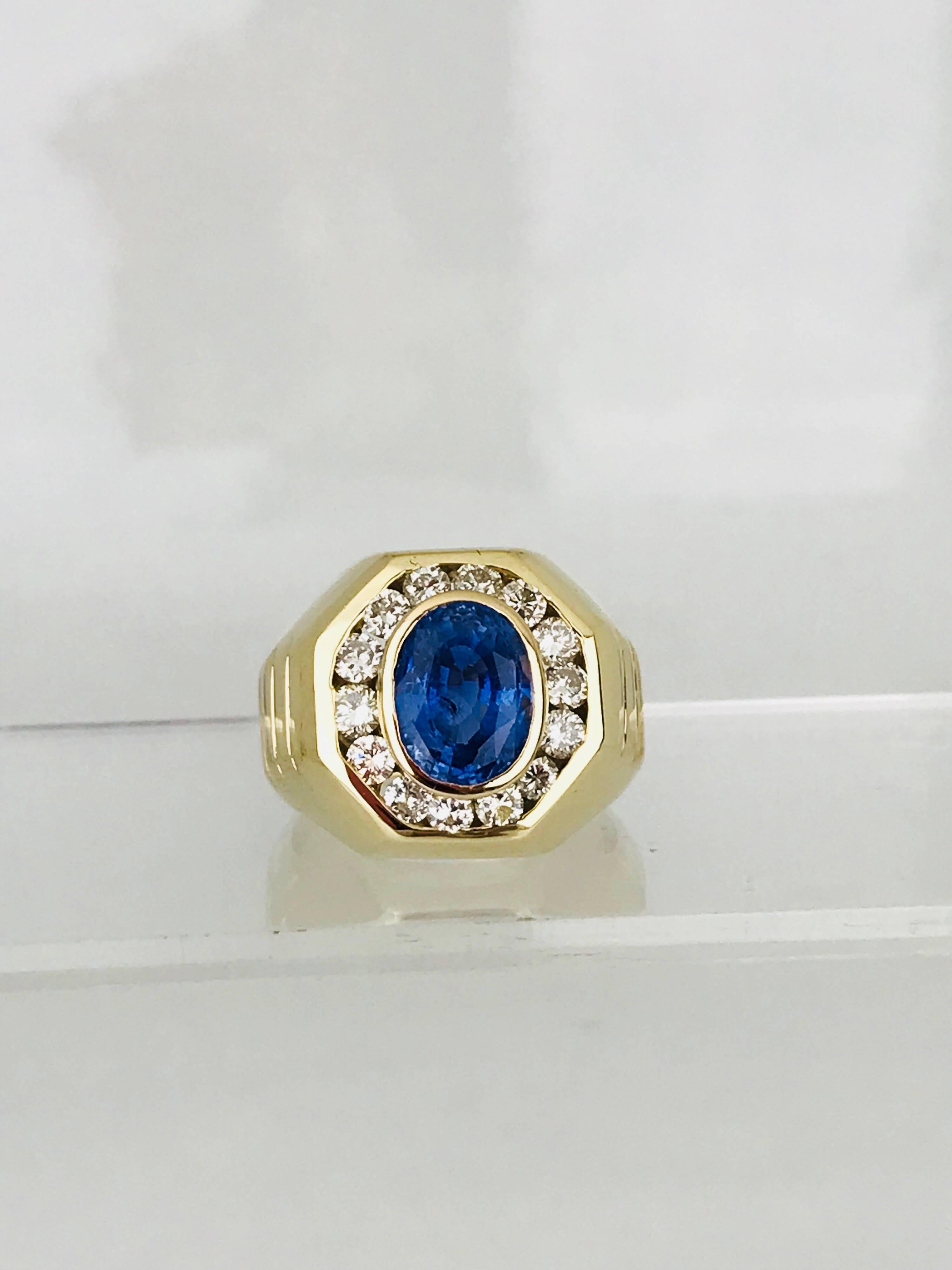 Oval Cut Oval Blue Sapphire, 3.00 Carat Set in Diamond Halo Ring For Sale