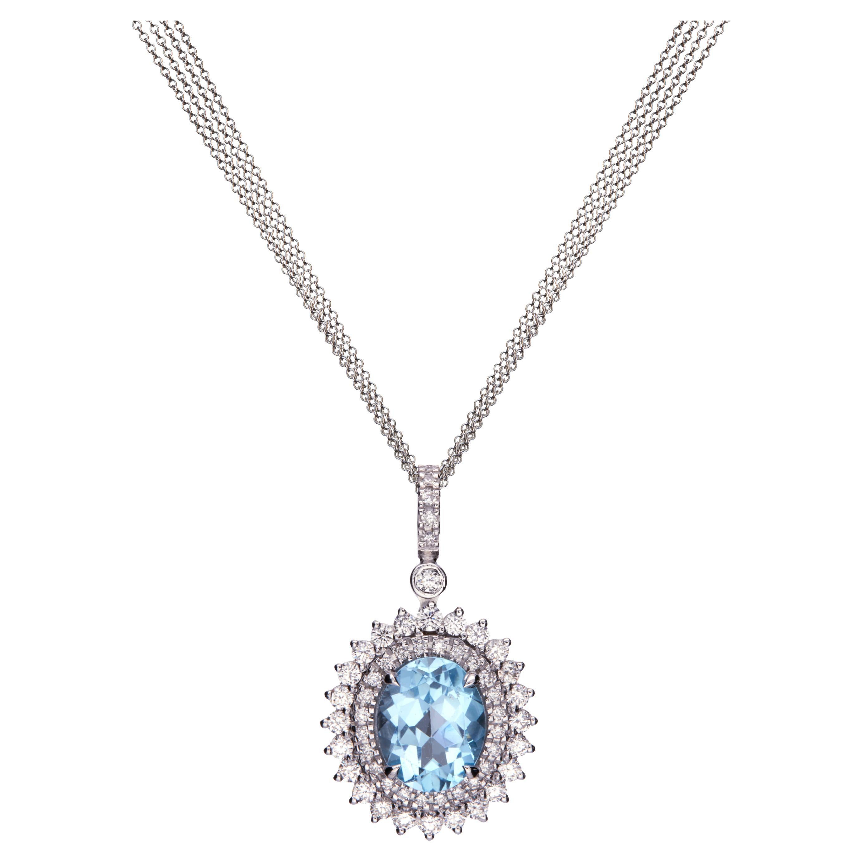 18 Karat Baby Blue Topaz and Diamond Layered Drop Necklace, Powder Blue