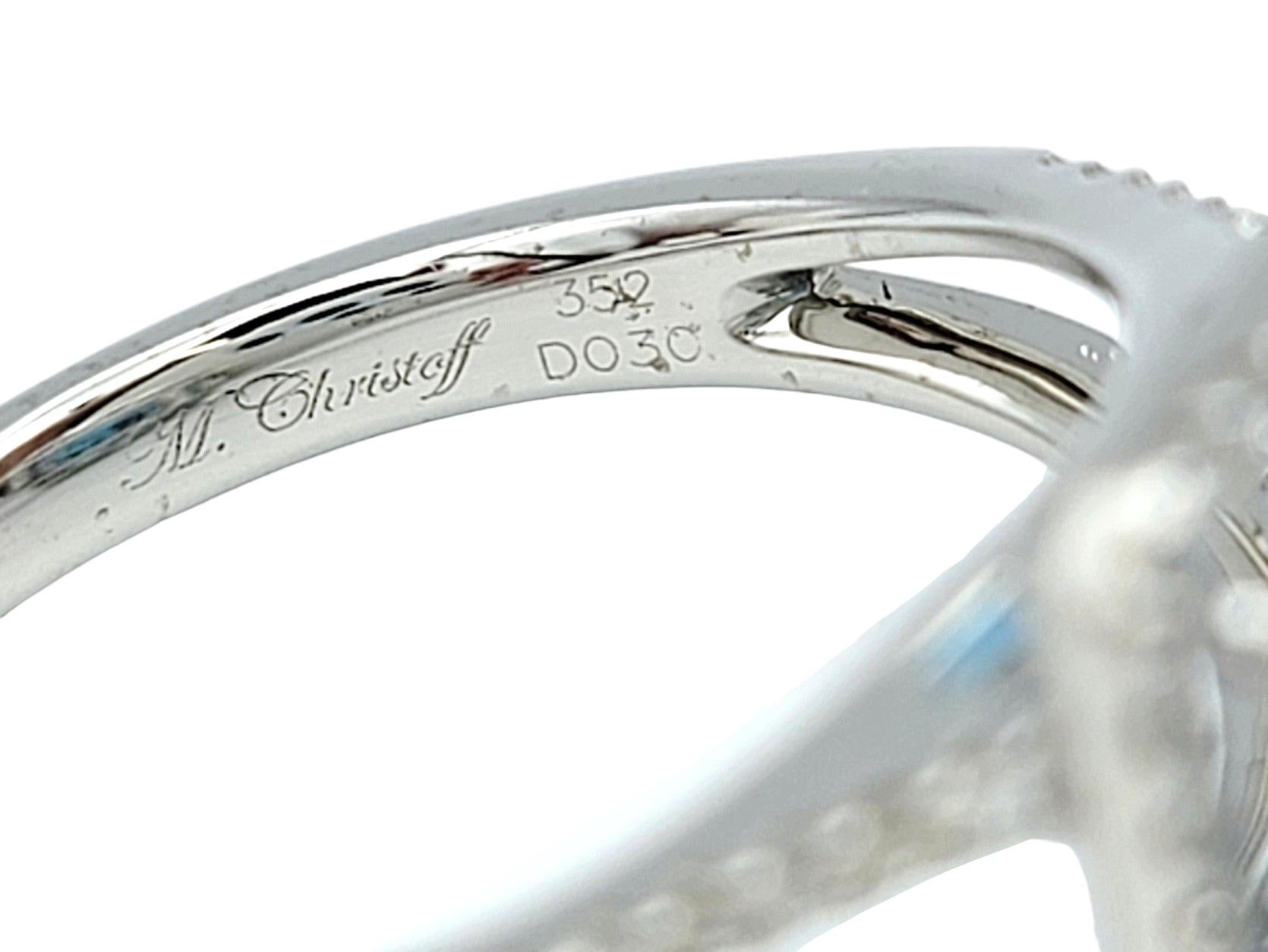 Oval Blue Topaz and Square Diamond Halo Split Shank Ring in 18 Karat White Gold For Sale 3