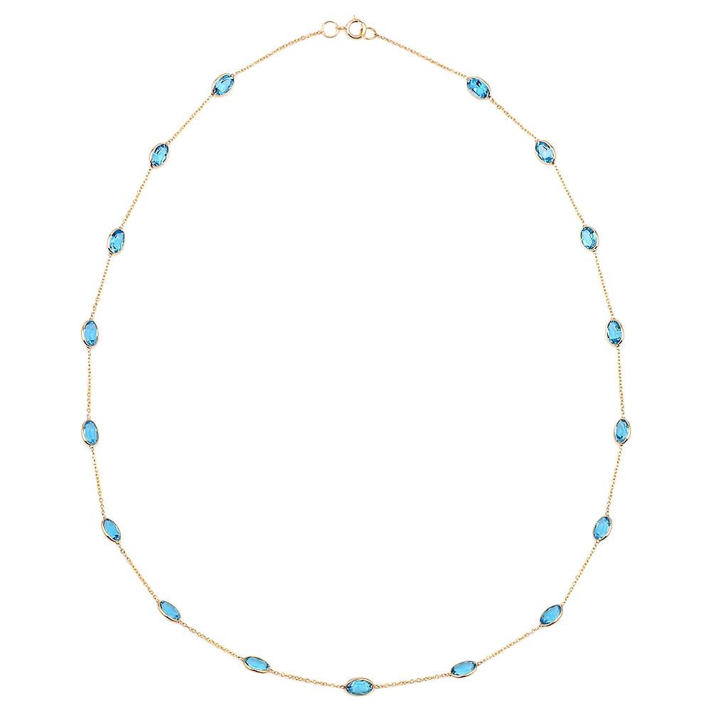 Oval Blue Topaz Bezel-Set 18 Karat Yellow Gold Necklace