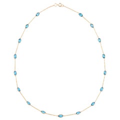 Oval Blue Topaz Bezel-Set 18 Karat Yellow Gold Necklace