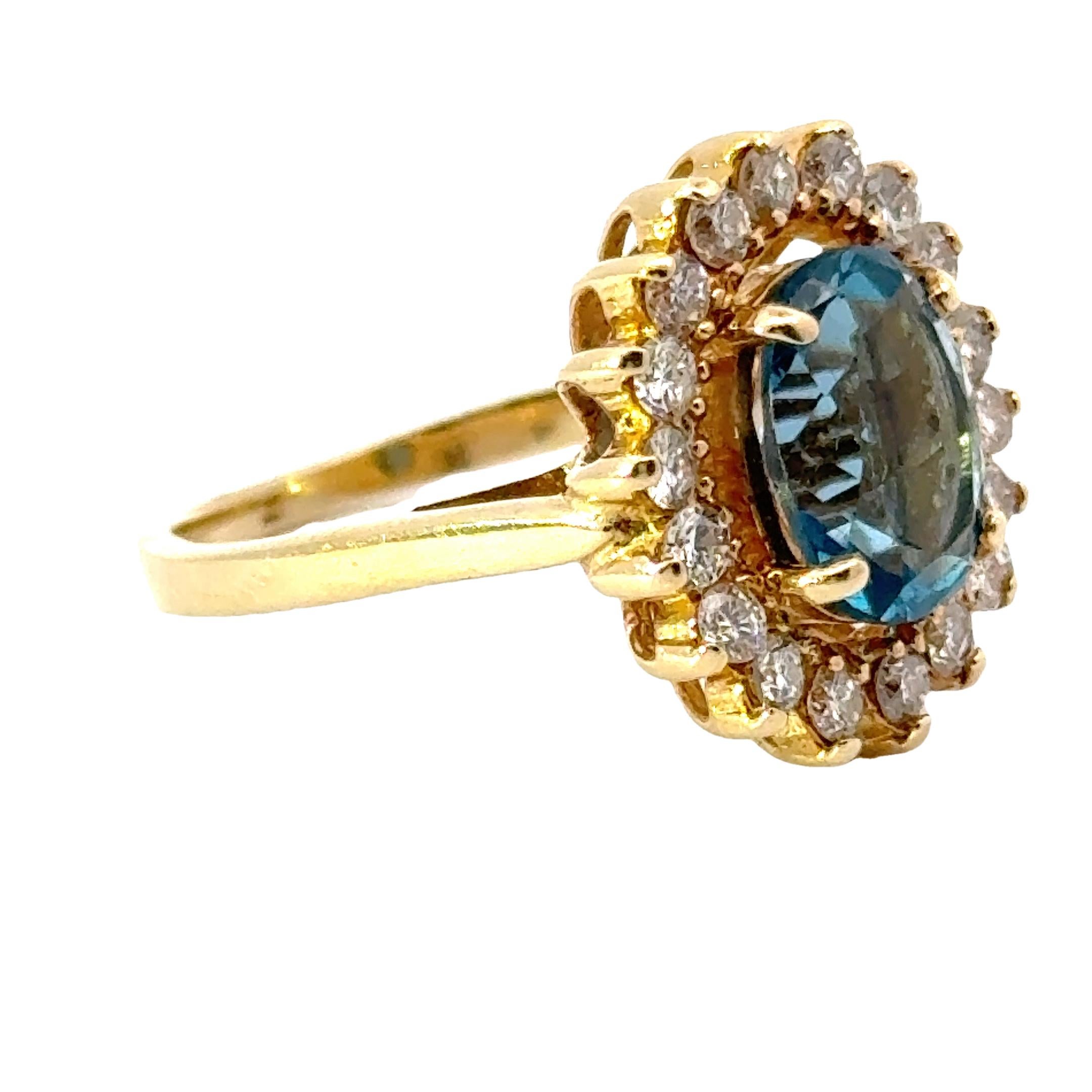Oval Blue Topaz, Diamond and 14K Yellow Gold Ring In Good Condition For Sale In Derby, NY