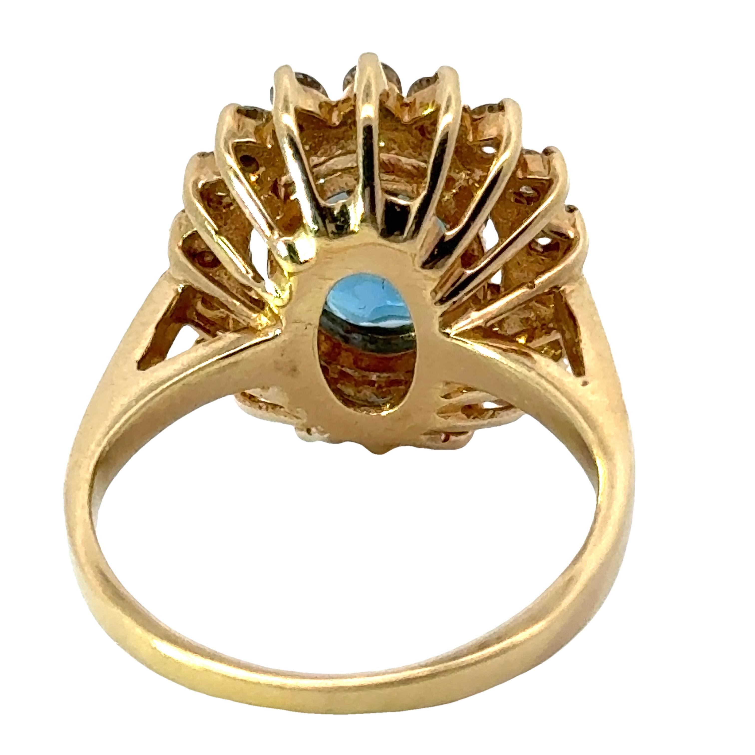 Women's Oval Blue Topaz, Diamond and 14K Yellow Gold Ring For Sale