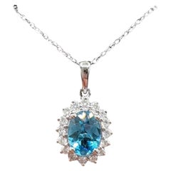Collana ovale di diamanti con topazio blu in oro bianco 10K da 18 pollici &New