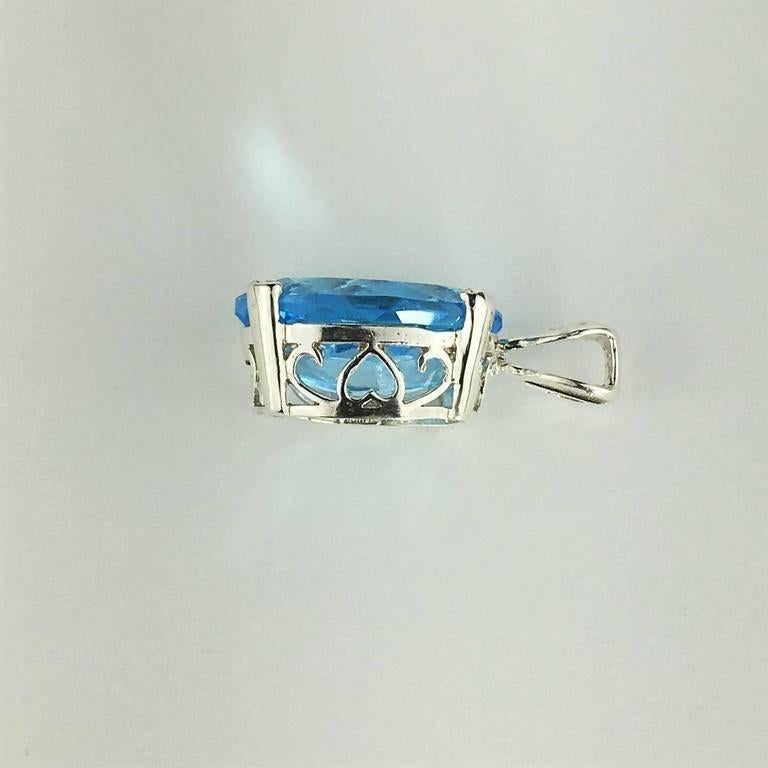 Women's or Men's Oval Blue Topaz Pendant Set in Sterling Silver