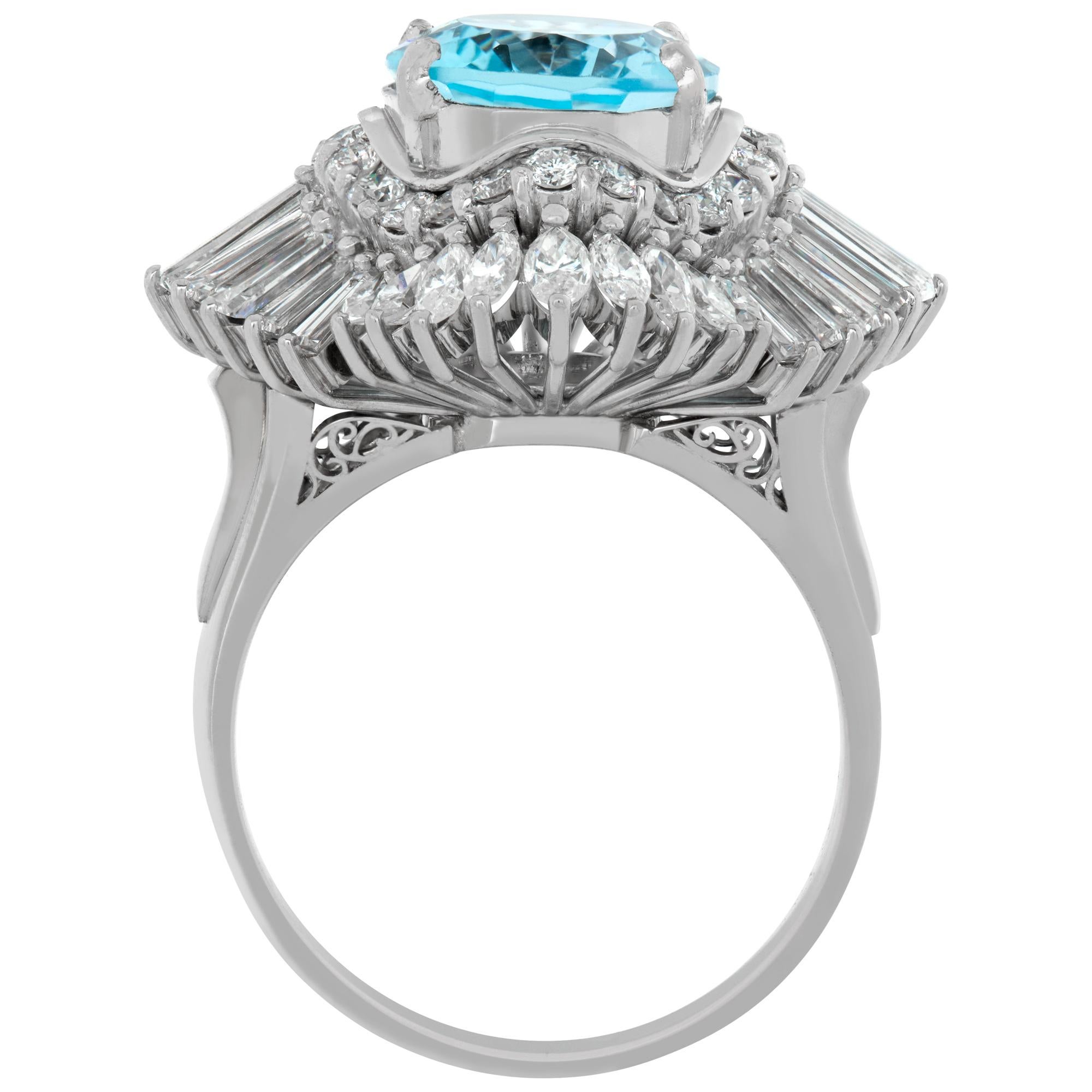Women's Oval Blue Topaz ring 2.5 cts baguette round & marquis diamonds platinum setting