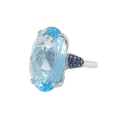 Oval Blue Topaz, Sapphire, and Diamond Ring in 18KT White Gold