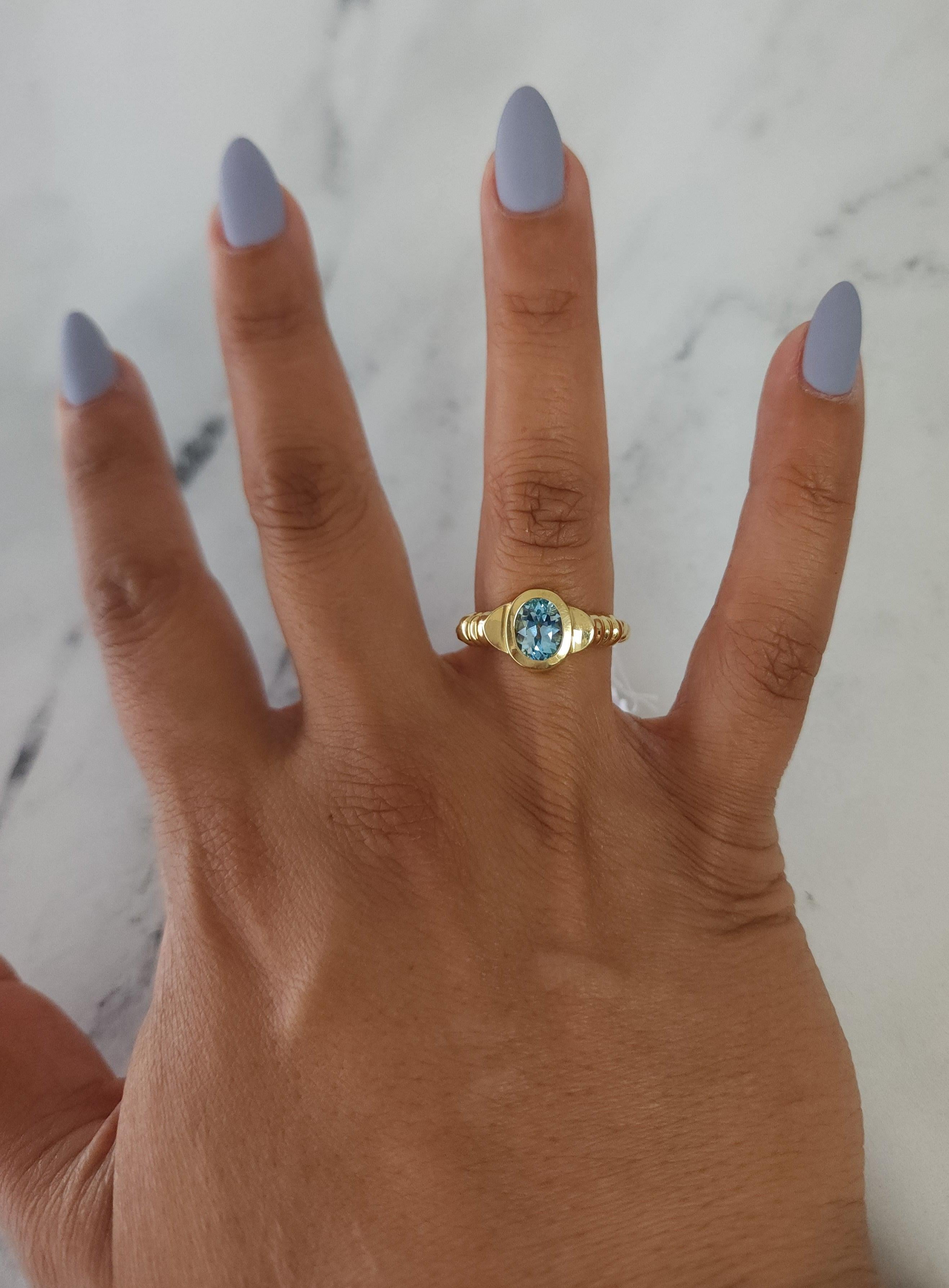 ♥ Sommaire du produit ♥

Pierre principale : Topaze bleue
Matériau du bracelet : Or jaune 14k
Taille de la pierre : Ovale
Poids : 6 grammes
Taille : 6.5

Les diamants et les pierres précieuses ne sont ni simulés ni créés en laboratoire.