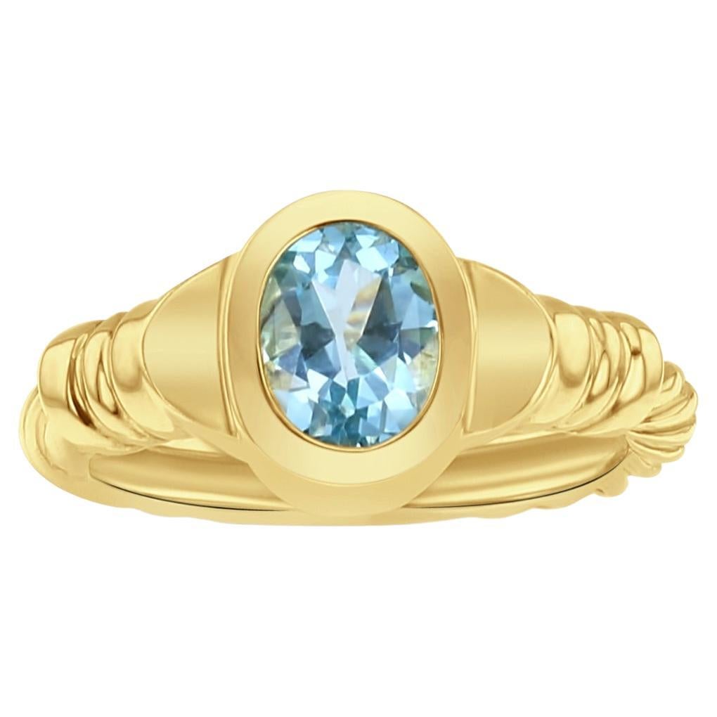 Oval Blue Topaz Solitaire Ring 14k Yellow Gold