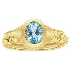 Oval Blue Topaz Solitaire Ring 14k Yellow Gold