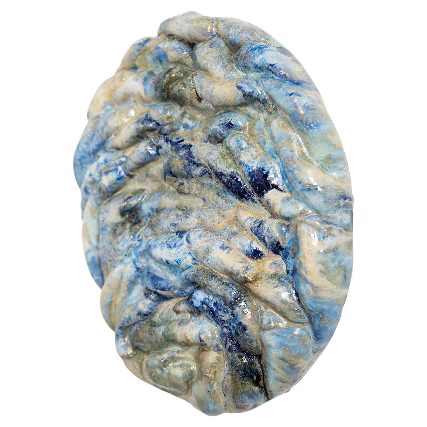 Oval Blue Wall Sculpture by Natasja Alers For Sale