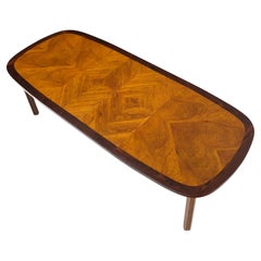 Oval Boat Shape Banded Rosewood & Walnut Mid Century Modern Dining Table Mint