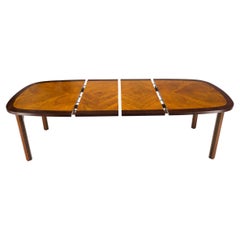 Oval Boat Shape Banded Rosewood & Walnut Mid Century Modern Dining Table Mint