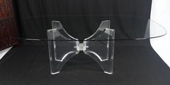 Oval Boat Shape Glass Top Butterfly Lucite Base 88" Long Dining Conference Table