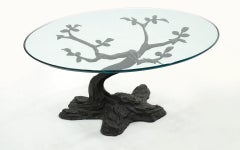 Oval Bonsai Tree Coffee Table in Bronze and Glass by Willy Daro, Belgium, 1970s