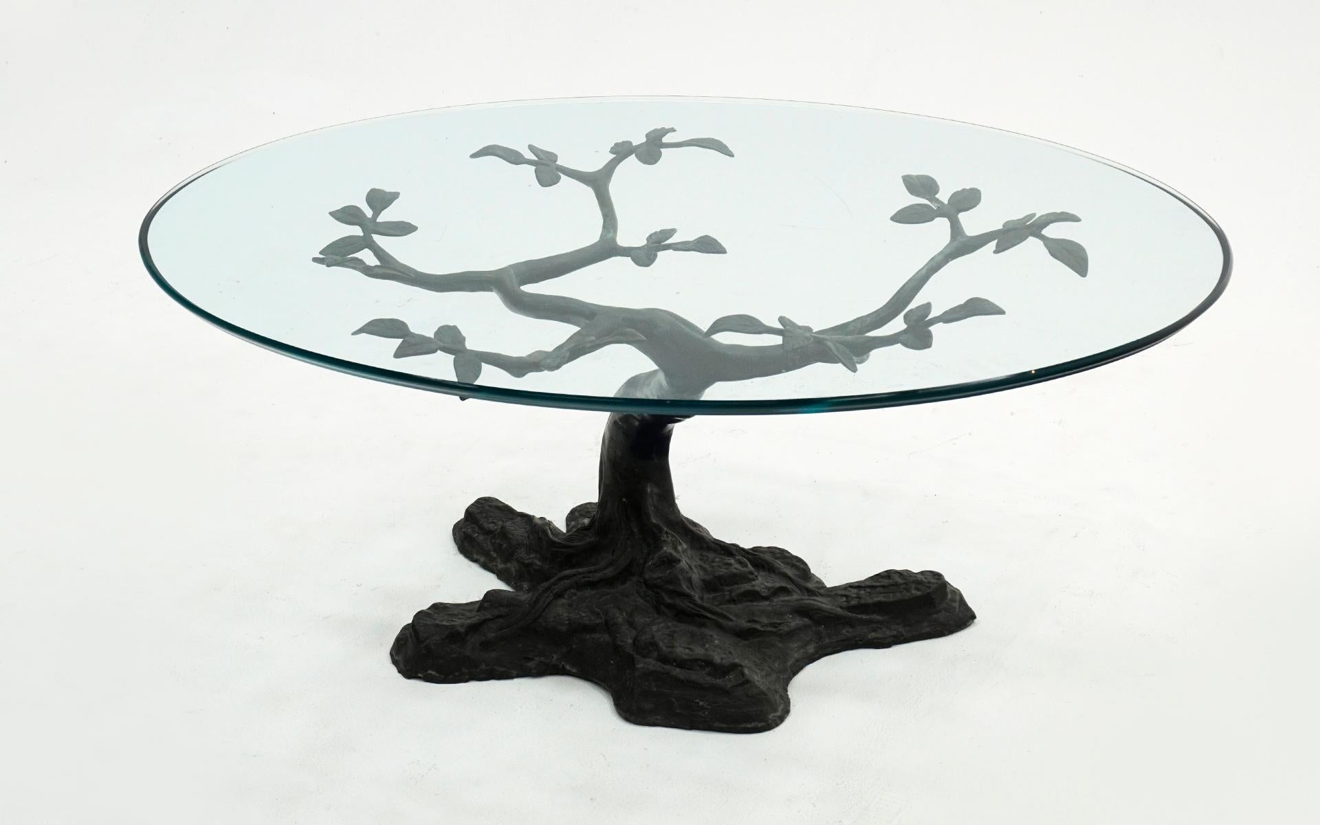 Mid-Century Modern Oval Bonsai Tree Coffee Table in Bronze and Glass by Willy Daro, Belgium, 1970s