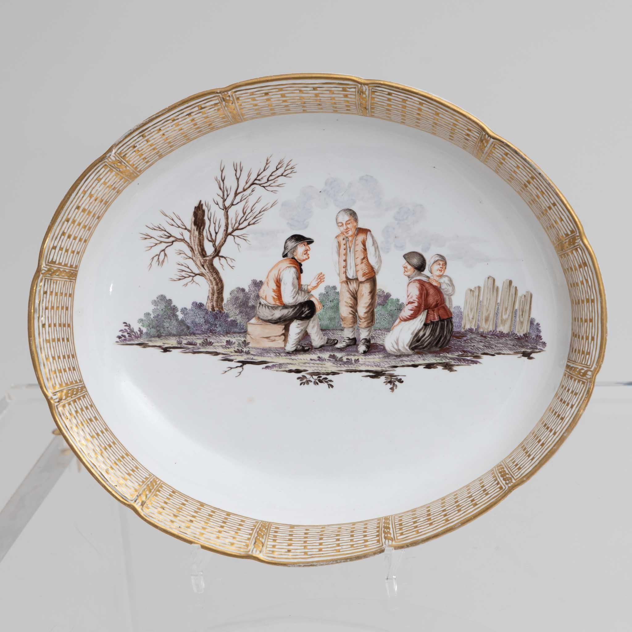 Oval Bowl with Peasant Scene, Nymphenburg, c. 1775 For Sale 4