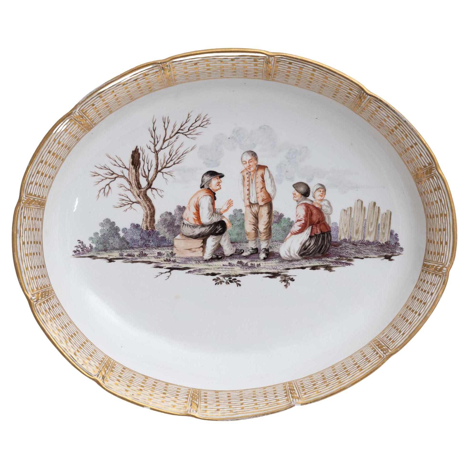 Oval Bowl with Peasant Scene, Nymphenburg, c. 1775 For Sale