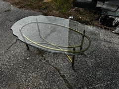 Oval Brass and Beveled Glass Labarge Style Coffee Table