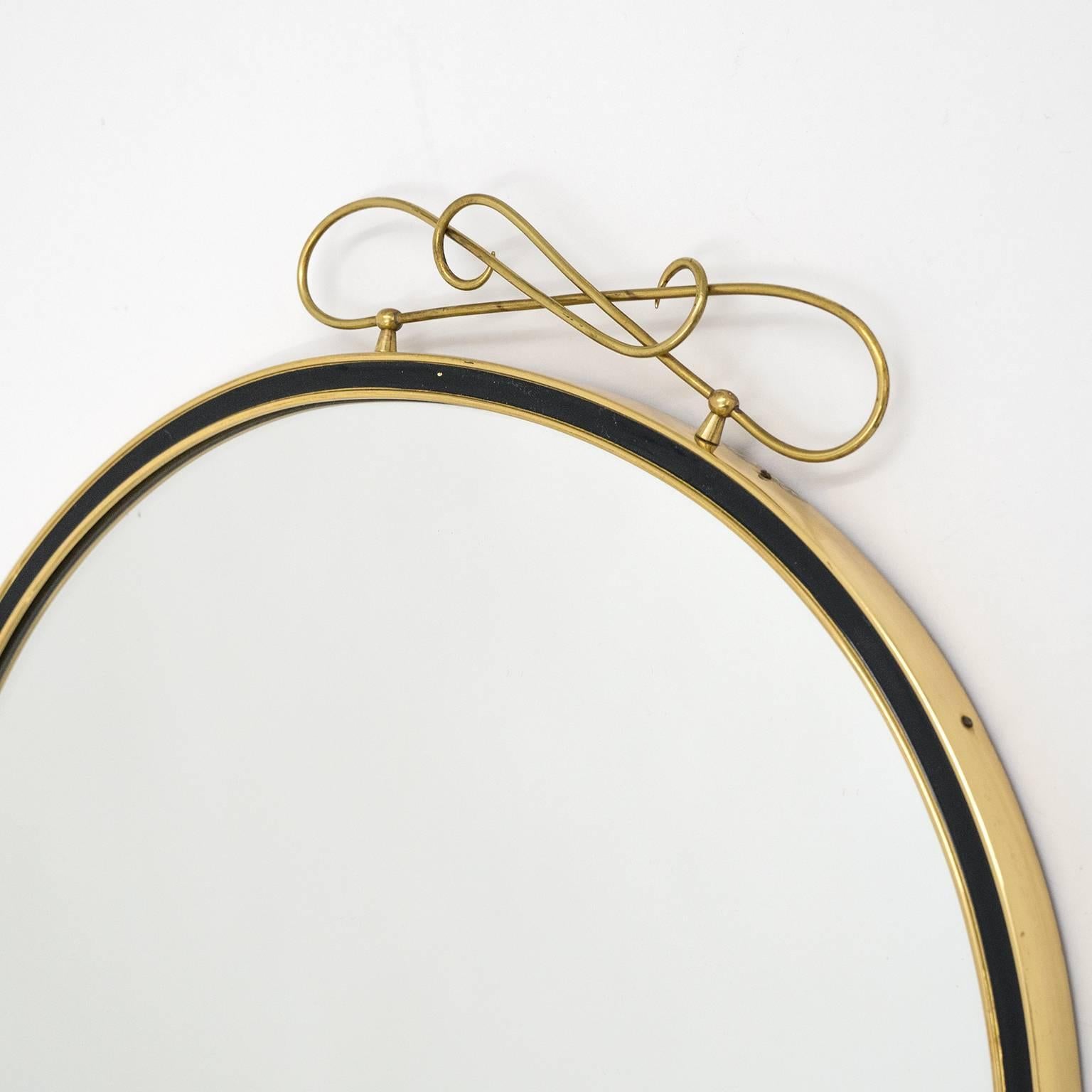 Oval Brass and Enameled Wall Mirror, 1950s (Emailliert)