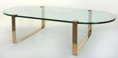 Oval Brass and Floating Glass Coffee Table