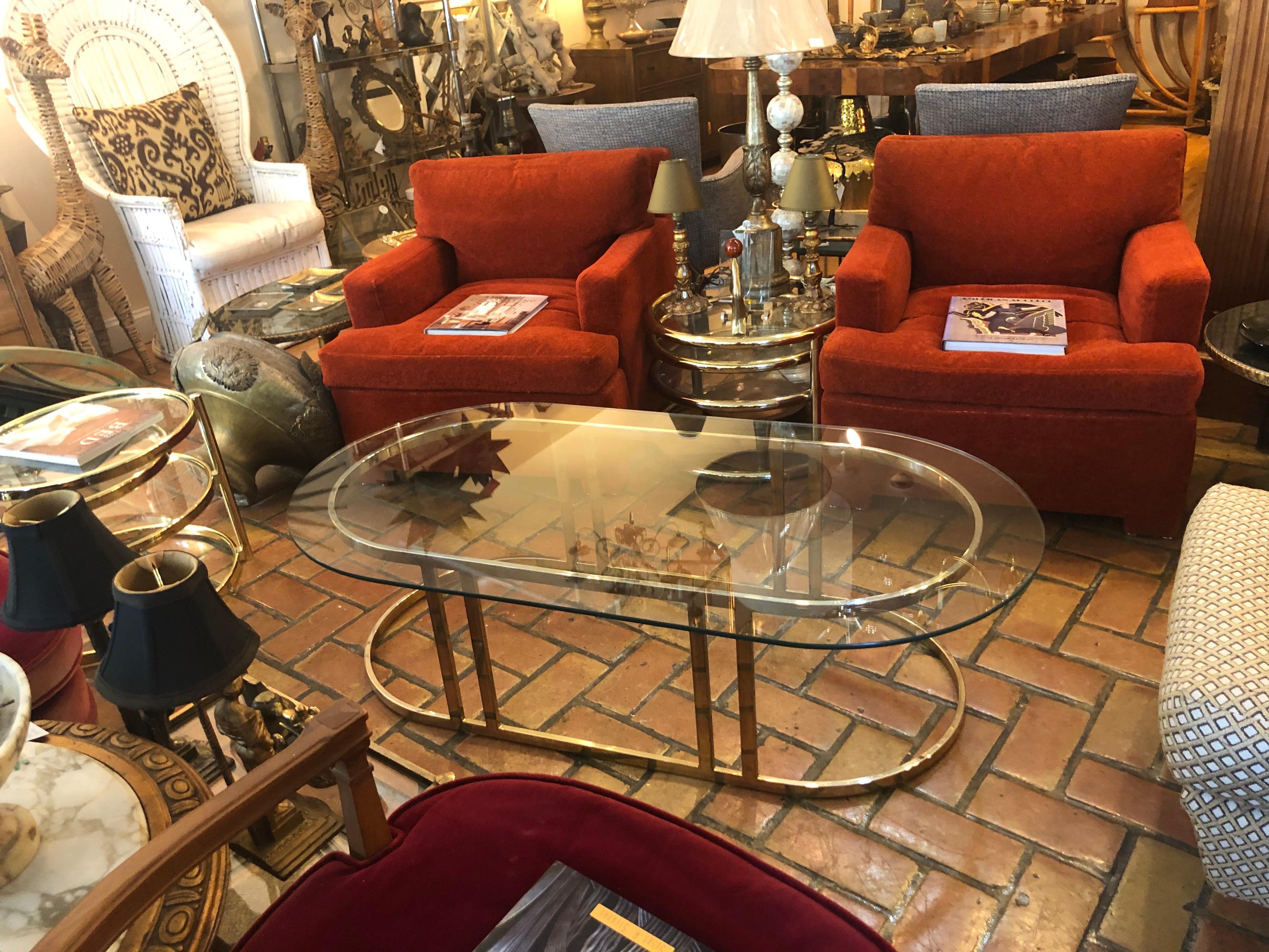 Oval Brass and Glass Coffee Table 1