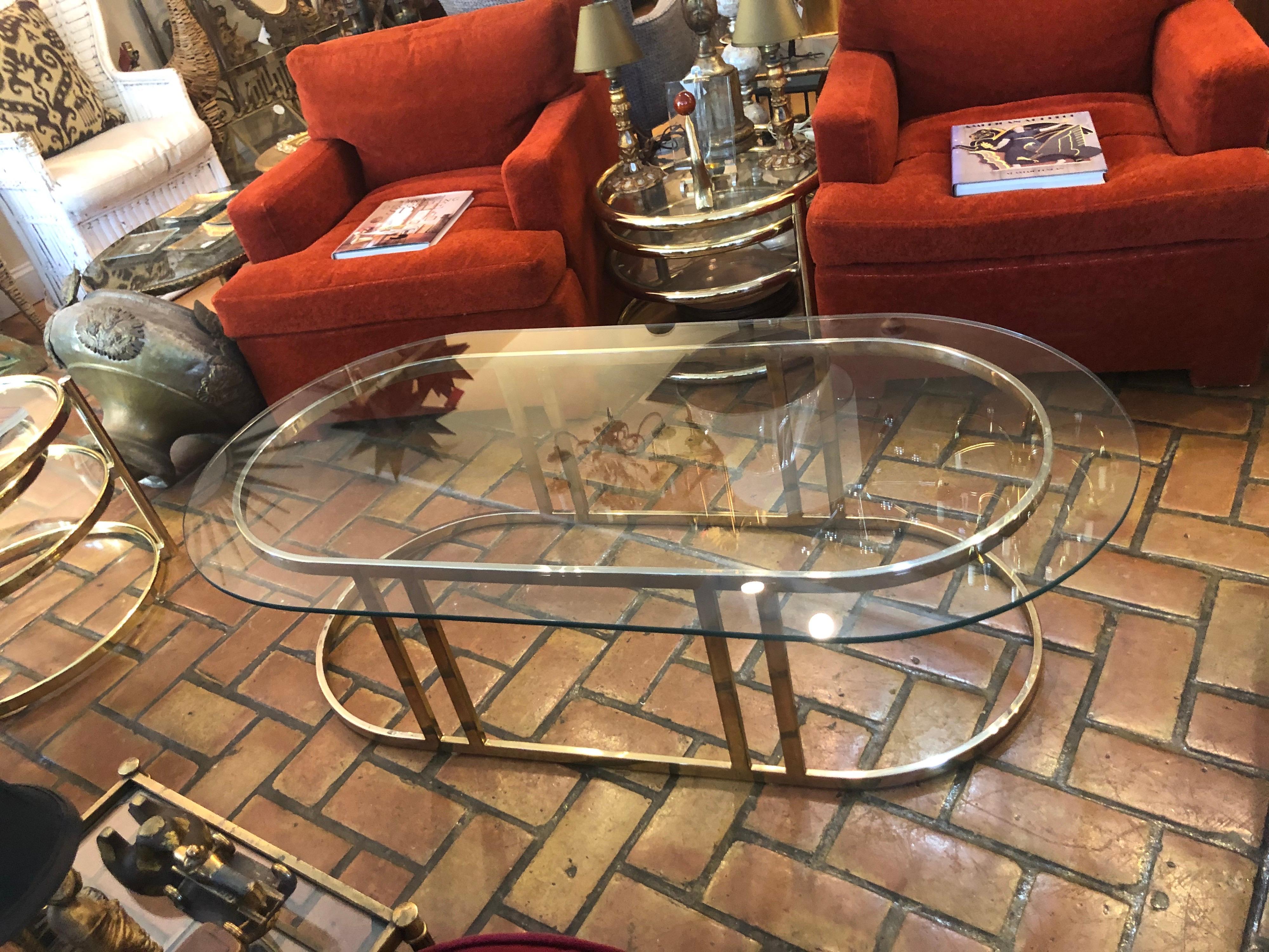 Oval Brass and Glass Coffee Table 2